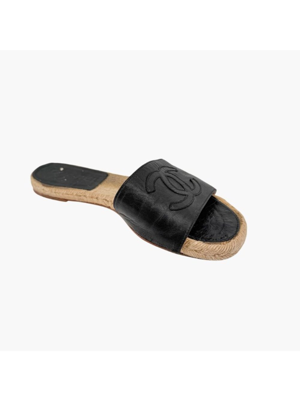 Chanel Black Leather CC Espadrille Slide Sandals Flats Size 38 US 7–7.5 Women's - Picture 11 of 15